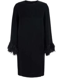 Antonelli - Feather-Trim Long-Sleeve Mini Dress - Lyst