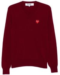 COMME DES GARÇONS PLAY - Heart-Emblem V-Neck Sweater - Lyst