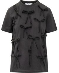 MSGM - Bow-Embellished T-Shirt - Lyst