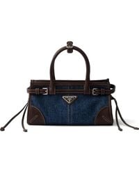 Prada - Bonnie Small Denim And Leather Handbag - Lyst