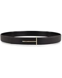 Tom Ford - Grained Leather And Spazzolato Leather Slim T Belt - Lyst