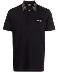 Versace Poloshirt mit Greca-Kragen - Schwarz
