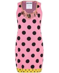 Moschino - Polka-Dot Logo-Chain Mini Dress - Lyst