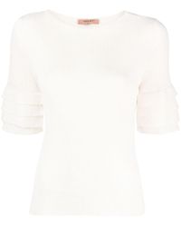 Twin Set - Ribbed-knit Ruffle-sleeve Top - Lyst