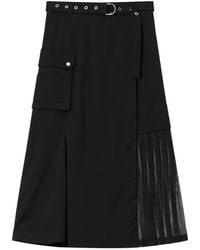 Musium Div. - Mesh-Panel Belted Midi Skirt - Lyst
