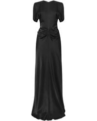 Victoria Beckham - Long Crepe Back Satin Isabella Short-Sleeved Dress With Gathered Detailing - Lyst