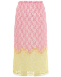Pushbutton - Lace-Overlay Colour-Block Midi Skirt - Lyst