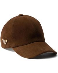 Prada - Suede Triangle Logo Baseball Cap - Lyst