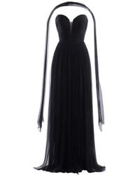 IMROSKA - Iris Plunging-Neckline Draped Maxi Gown Dress - Lyst