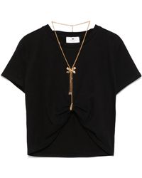 Elisabetta Franchi - リボンネックレス Tシャツ - Lyst