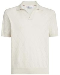 Brunello Cucinelli - Cotton Textured Argyle Lightweight Knit Polo Shirt - Lyst