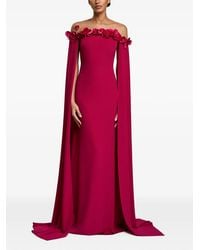 Cristallini - Adelaida Floral-Appliqué Cape-Sleeve Maxi Dress - Lyst