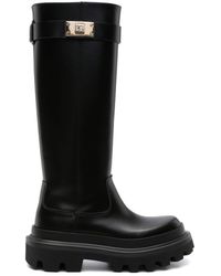 Dolce & Gabbana - Leren Boots Met Logoed Plaquee - Lyst