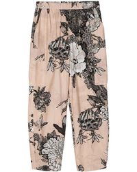 Biyan - Floral-Print Elasticated Waistband Cropped Trousers - Lyst