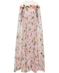 Oscar de la Renta - Painted Poppies-print Pleated Kaftan Maxi Dress - Lyst