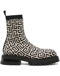 Balmain - And Ivory Jacquard Knitted Ankle Boot With Monogram - Lyst