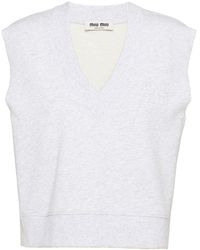 Miu Miu - Embroidered-logo V-neck Sleeveless Sweatshirt - Lyst