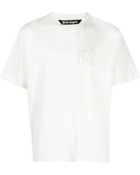 Palm Angels - Katoenen T-Shirt Met Geborduurd Logo - Lyst