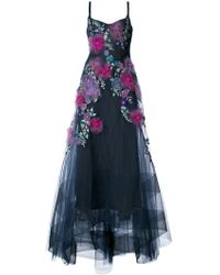 Marchesa notte Abendkleid mit floralen Verzierungen - Blau