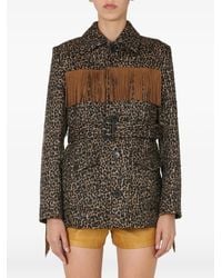 Saint Laurent - Fringed Animal Print Jacket - Lyst