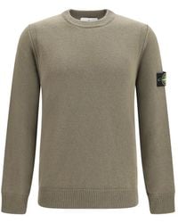 Stone Island - Sweater Crewneck With Logo Patch On The Sleeve - Lyst