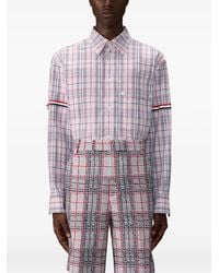 Thom Browne - Plaid Check Poplin Armband Oversized Shirt - Lyst
