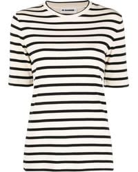 Jil Sander - Fine Ribbed Striped T-Shirt With Logo Patch - Lyst