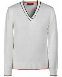Moorer - Boulie-Cse Gestreepte Trui Met V-Hals - Lyst