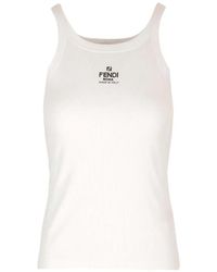Fendi - Logo-Embroidered Ribbed Tank Top - Lyst