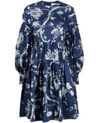 Erdem - Mini-robe En Popeline De Coton À Imprimé Fleuri Et À Fronces - Lyst