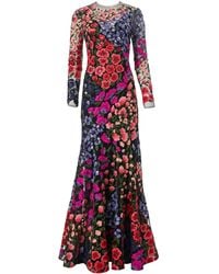 Carolina Herrera - Robe Longue En Tulle À Fleurs Brodées - Lyst