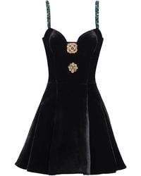Balmain - Jewel-Embellished Velvet Mini Dress - Lyst