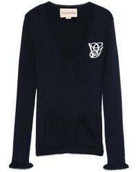 Valentino Garavani - Ruffled V-Neck Wool Sweater - Lyst