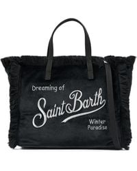 MC2 Saint Barth - Schwarze Colette Tasche Aus Samt Mit Logo-Stickerei - Lyst