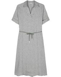 Peserico - Belted Linen Midi Dress - Lyst
