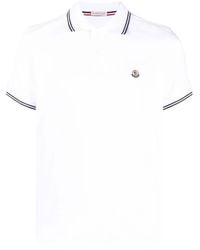 Moncler - Logo Contrast Trim Polo Shirt White/black - Lyst