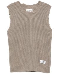 MM6 by Maison Margiela - Distressed Ribbed-Knit Vest - Lyst