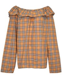 MSGM - Check Ruffled-Detail Blouse - Lyst