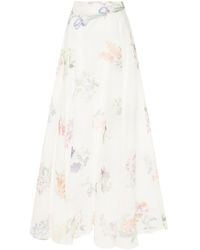 Zimmermann - Floral Print Linen And Silk Blend Maxi Skirt - Lyst
