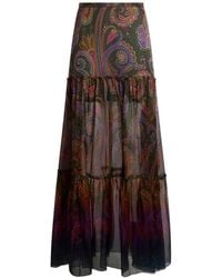 Etro - Silk Maxi Skirt With Placed Paisley Print - Lyst
