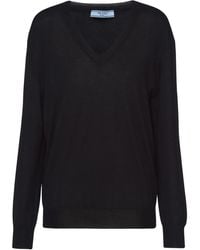 Prada - Kasjmier Trui Met V-Hals - Lyst