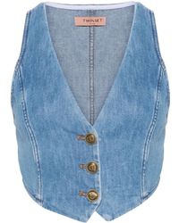 Twinset - Button-Up Denim Waistcoat - Lyst