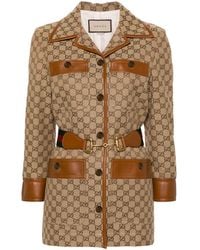 Gucci - Belted Leather-trimmed Cotton-blend Canvas-jacquard Jacket - Lyst