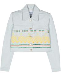 Casablancabrand - Embroidered-detail Cropped Denim Jacket - Lyst