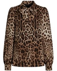 Dolce & Gabbana - Leo-Print Silk Charmeuse Shirt - Lyst