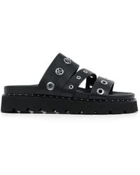 KARL LAGERFELD - Eyelet-Embellished Logo-Plaque Flat Sandals - Lyst