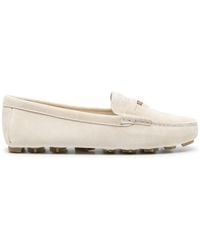 Miu Miu - Penny-Loafer Aus Wildleder Mit Logo-Prägung - Lyst