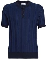 Brunello Cucinelli - Ribgebreid Poloshirt Met Knoopsluiting En Jacquard Textuur - Lyst