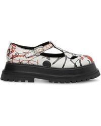Burberry Graffiti Print T-bar Brogues - White