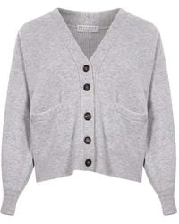 Brunello Cucinelli - Ribbed-Knit V-Neck Cardigan - Lyst